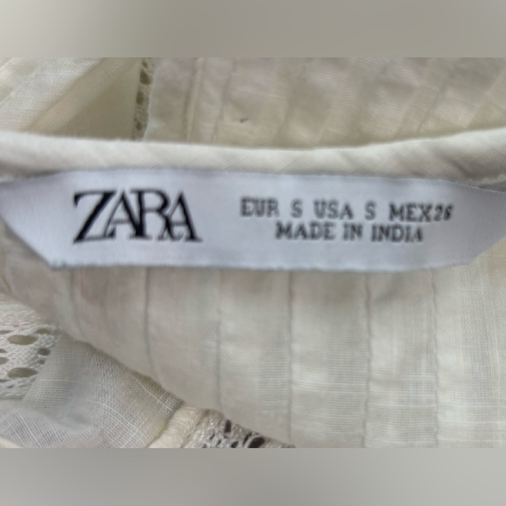 Zara S Smocked Sleeveless Embroidered White Lace Trim Top - Picture 6 of 7